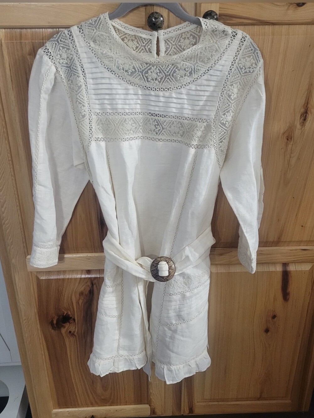 Free People Vintage Vicortian Style Lace/linen Tunic Mini Dress Sz M